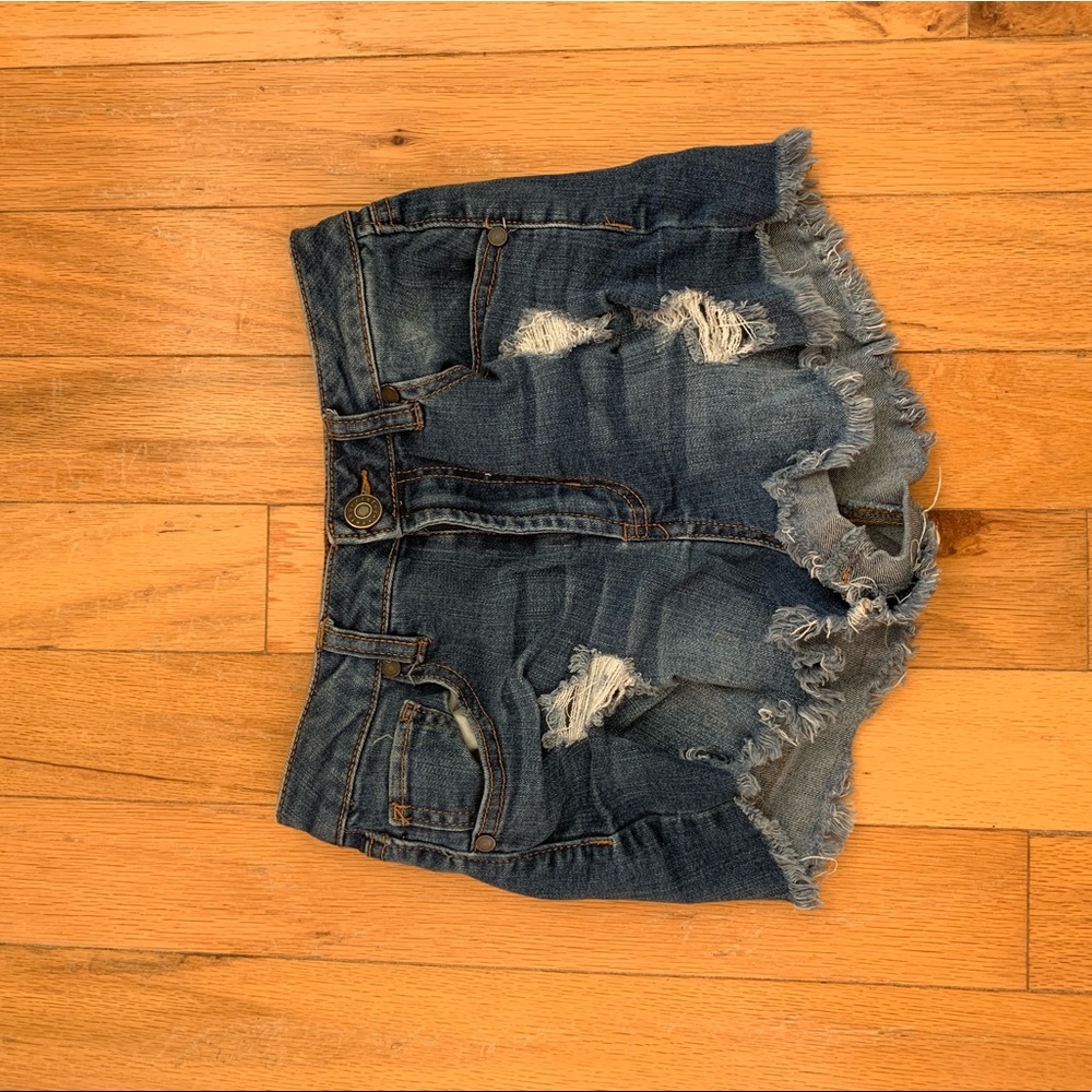 high rise denim shorts